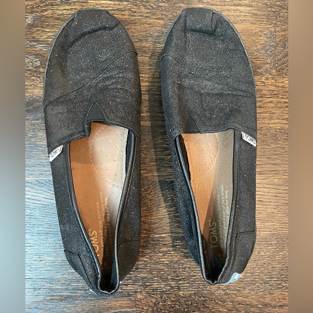 Black Sparkle Toms, Size 6 Girls